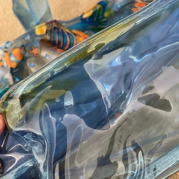 Clear Fish Print Beach Tote w/ Sand Wave Bottom - Picture 8 of 11